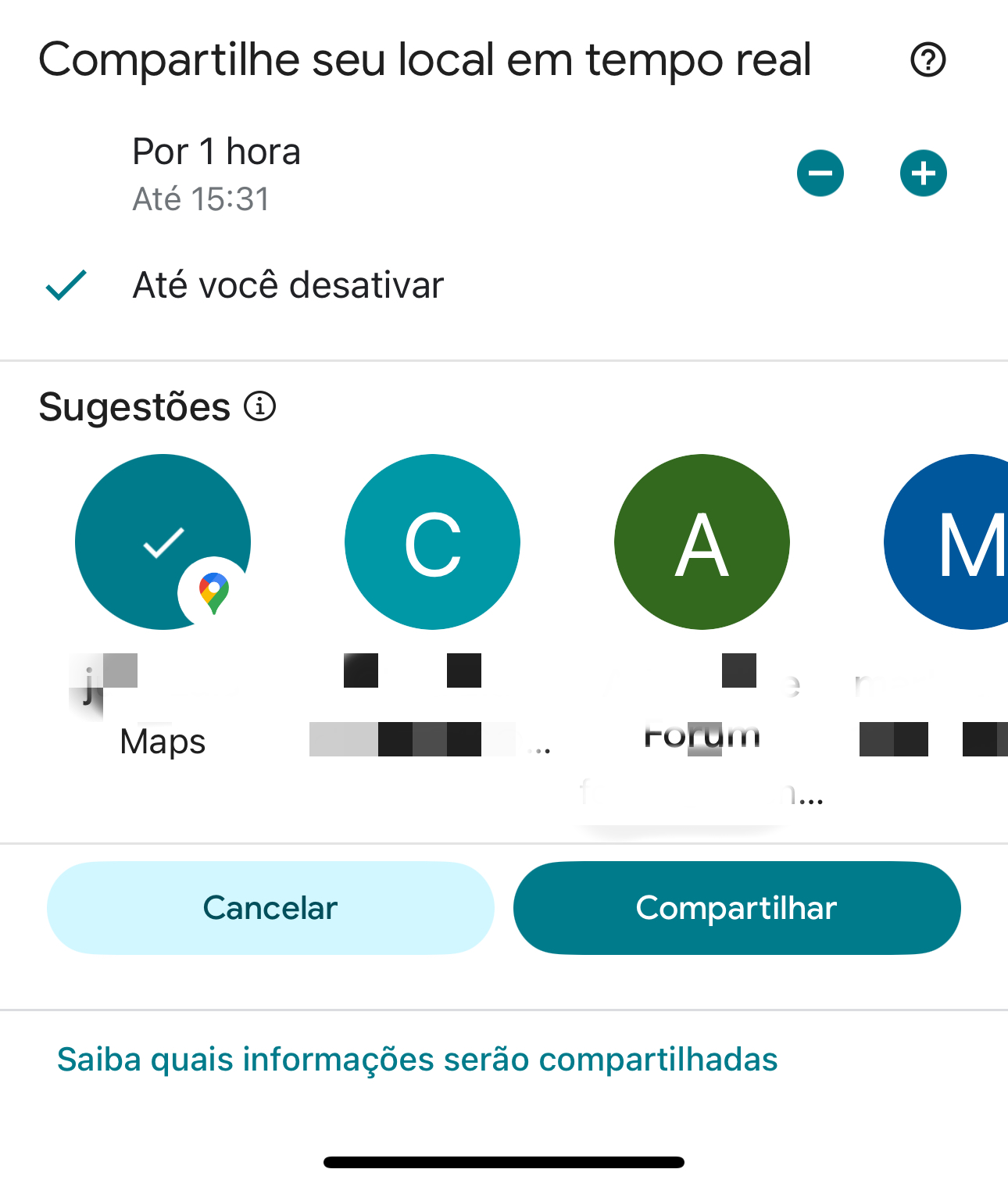 Escolha a duração do compartilhamento