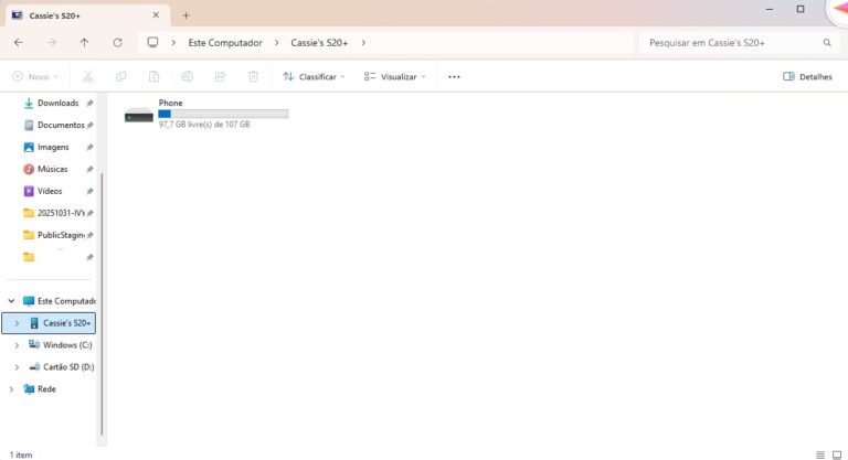 Abra a pasta para exibir arquivos