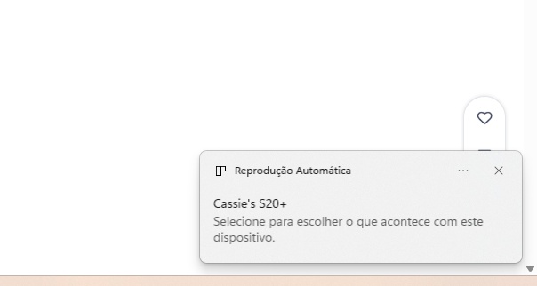 Notificação pop-up de celular conectado via USB
