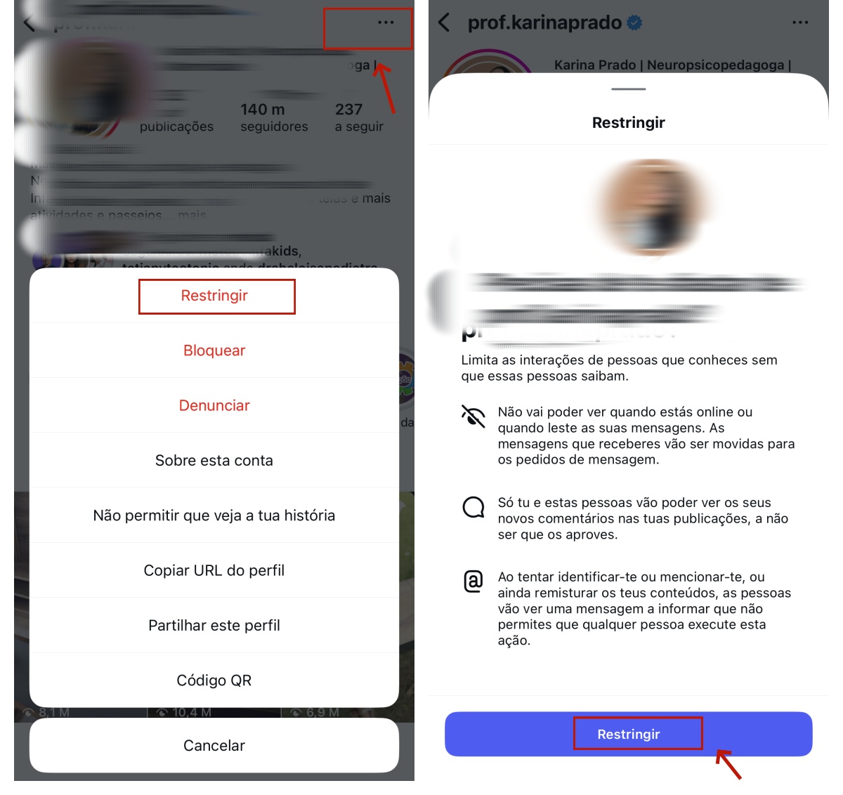Restringir para limitar interações no Instagram