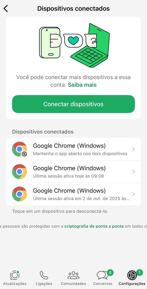 Detalhes de dispositivo conectado do WhatsApp