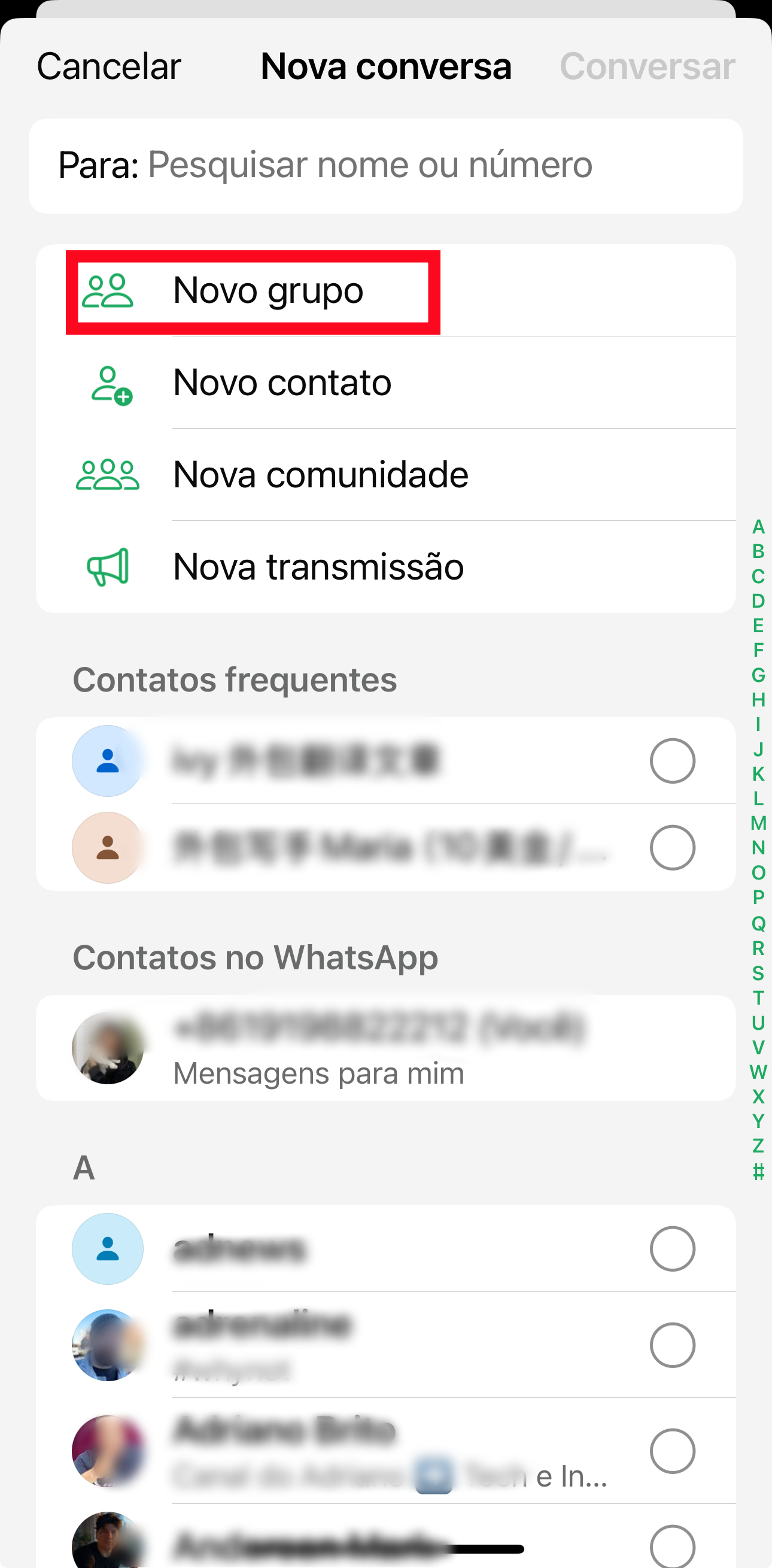 Adicione o número ao grupo 1