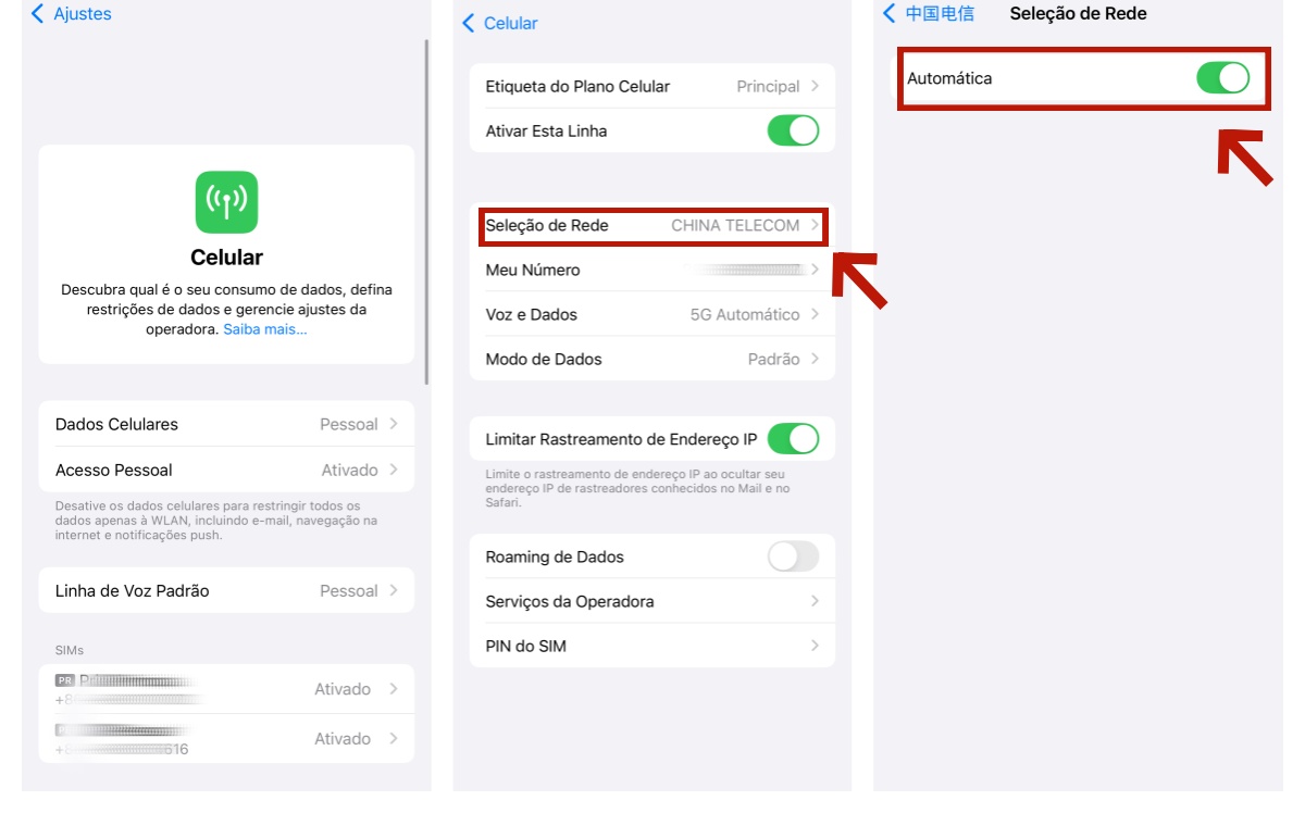 Seleção de rede no iPhone