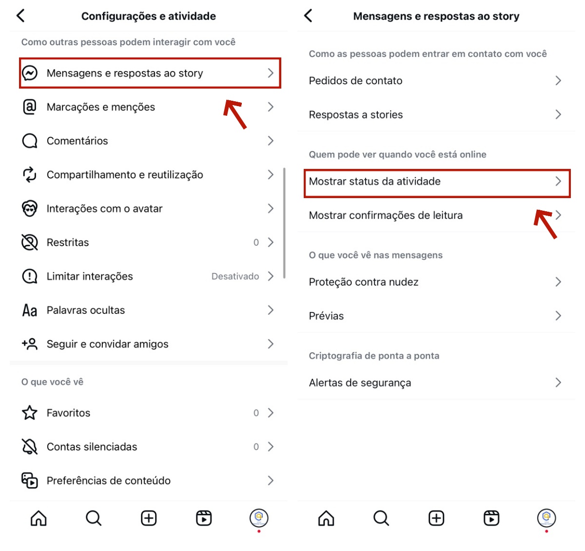 Configurações de mensagens e respostas do Instagram