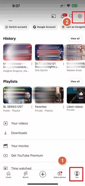 Configurações do YouTube