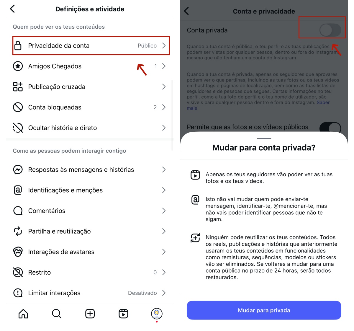 Deixar sua conta do Instagram privada