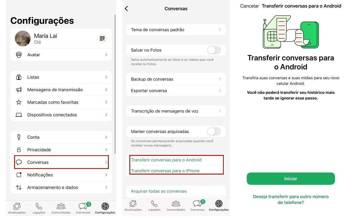 Transferir conversas do WhatsApp
