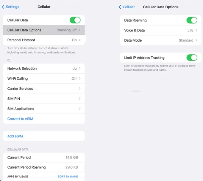 Ativar roaming de dados no iPhone