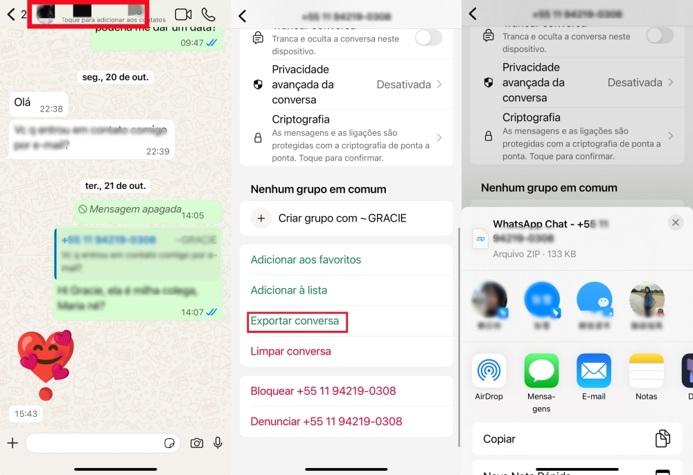Exportar conversa do WhatsApp