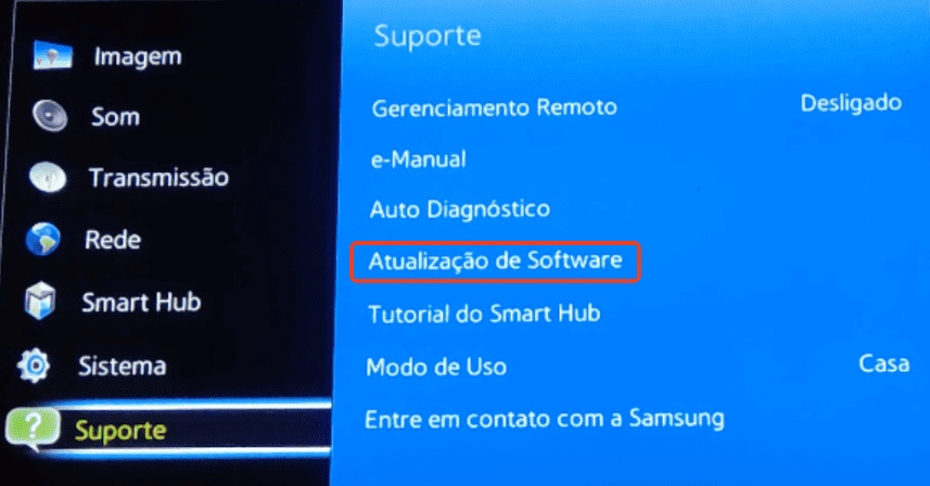 Atualizar software TV Samsung