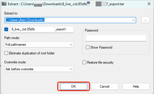 save 7zip extracted file to a folder
