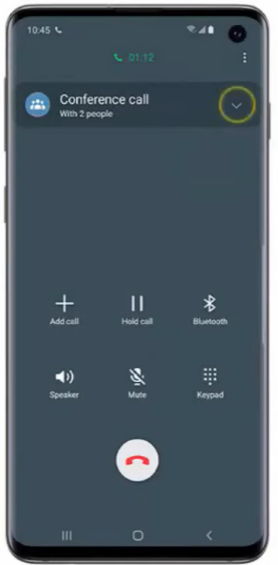Android conference call drop-down menu