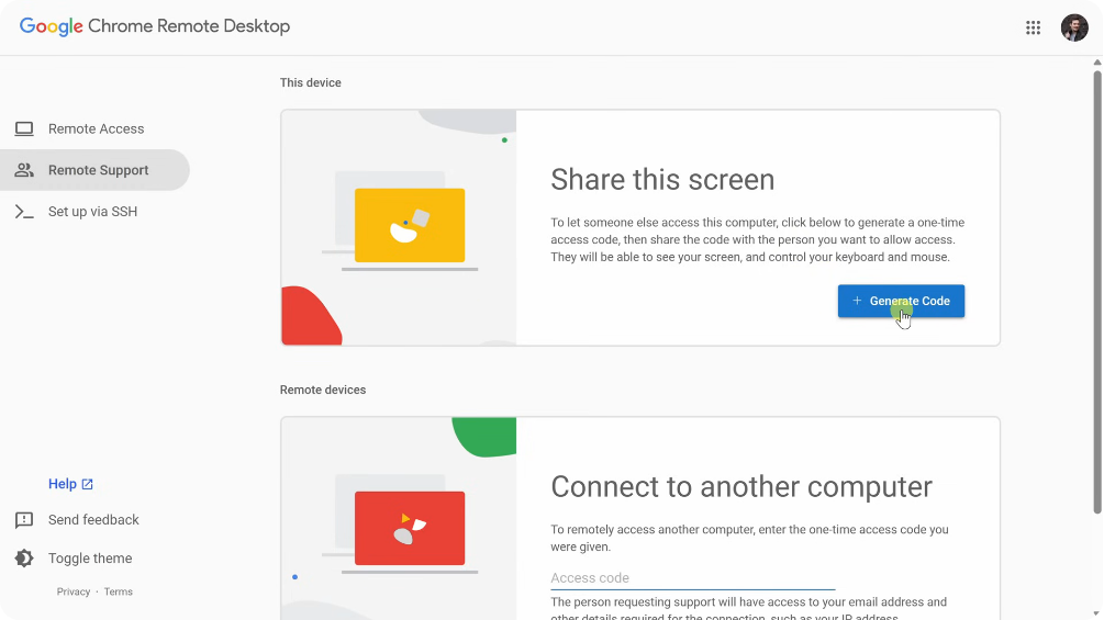 Chrome Remote Support generate code