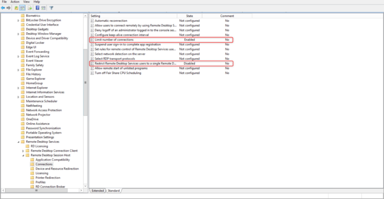 concurrent rdp sessions settings