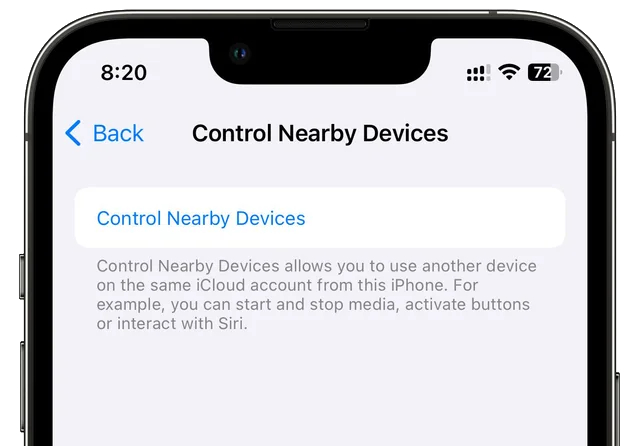 nearby device control another iPhone