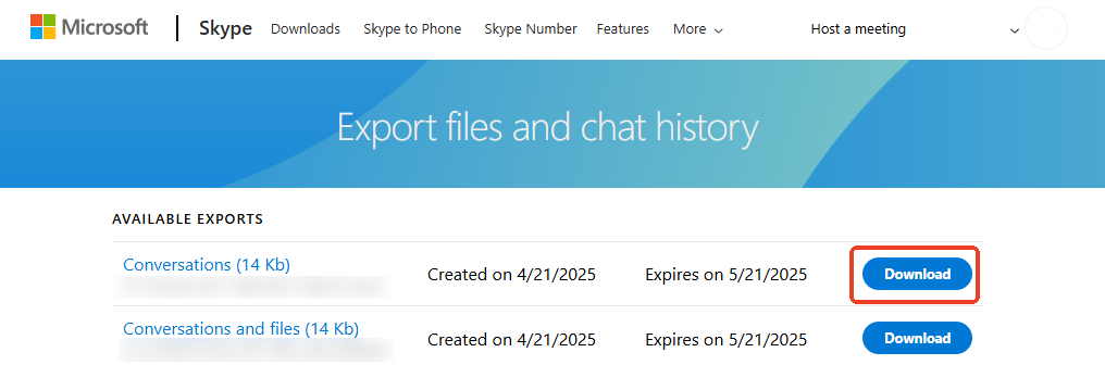 Skype download chat history data