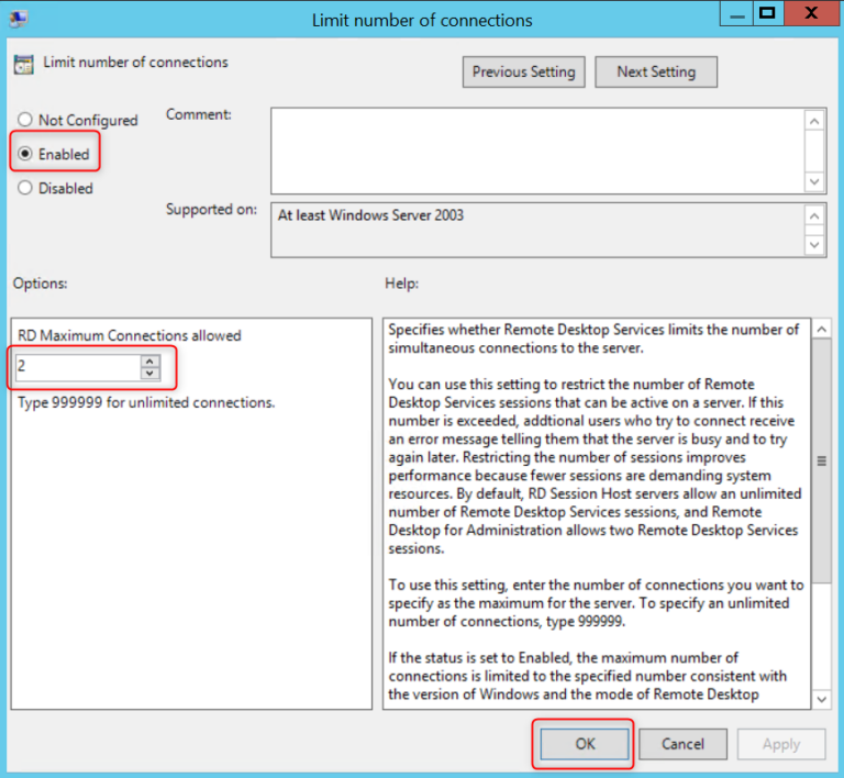 enable rdp connections to 1