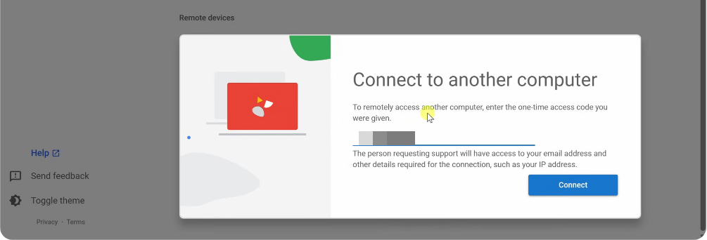enter Chrome Remote Desktop code