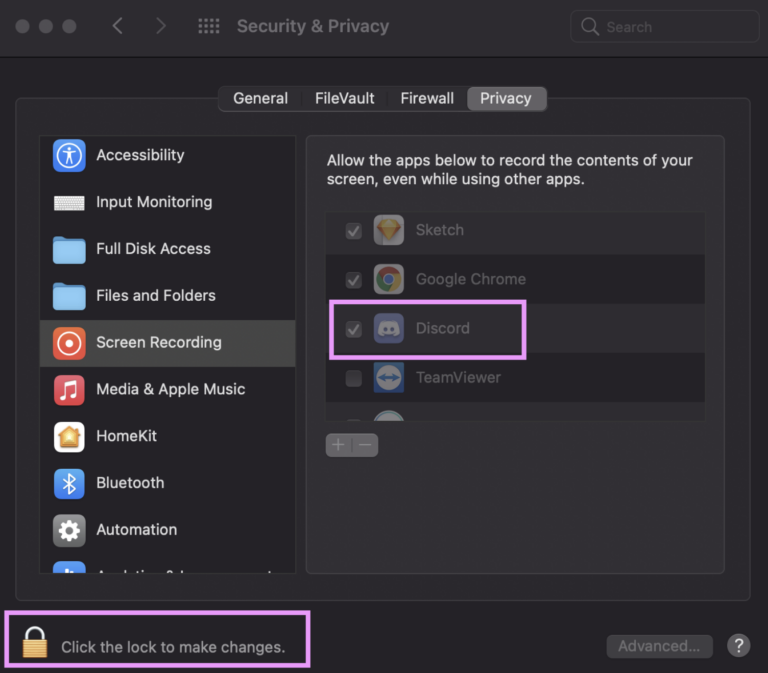 allow discord screen recording