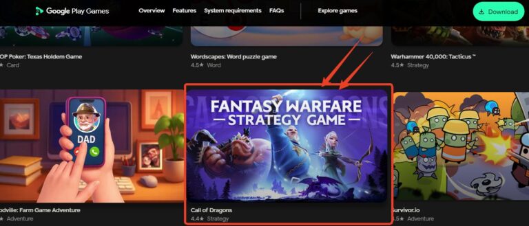 call of dragons on google play games pc