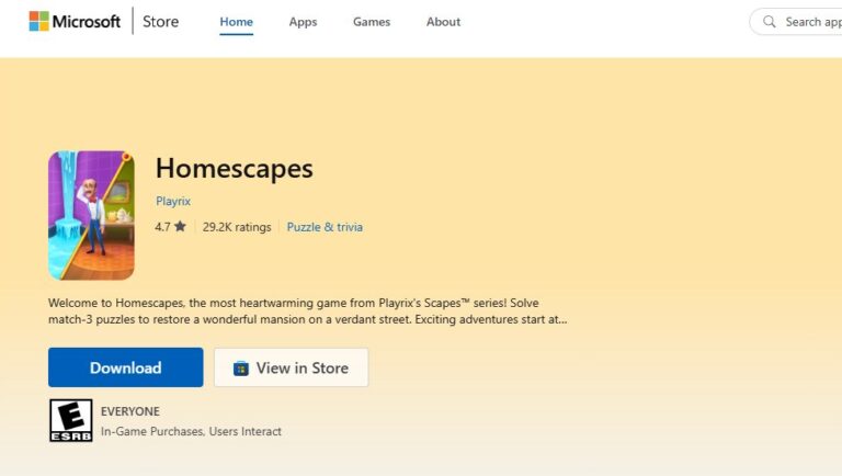 homescapes on Microsoft store