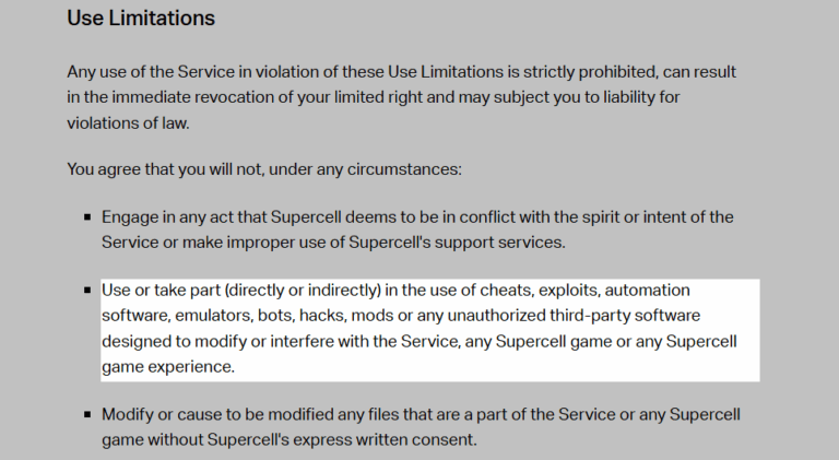 supercell user limitations