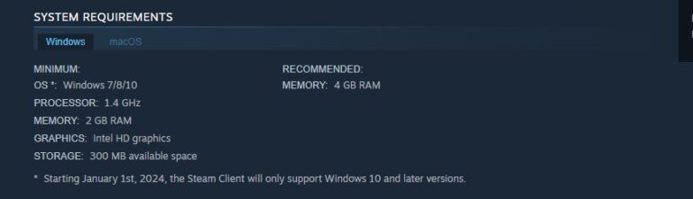 system requirements of steam