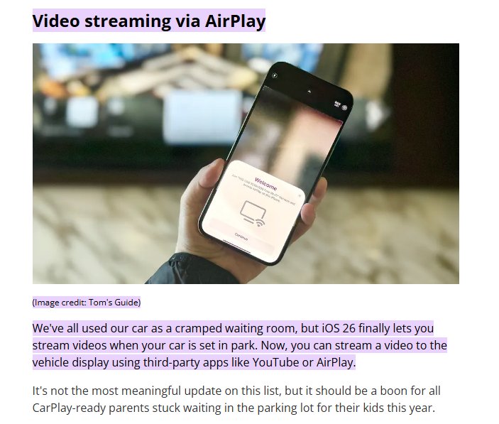 video streaming on carplay ios26