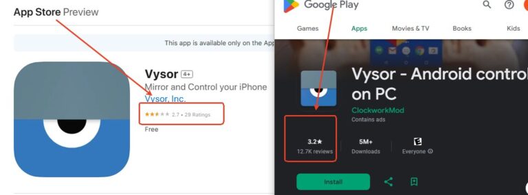 vysor ratings on app store