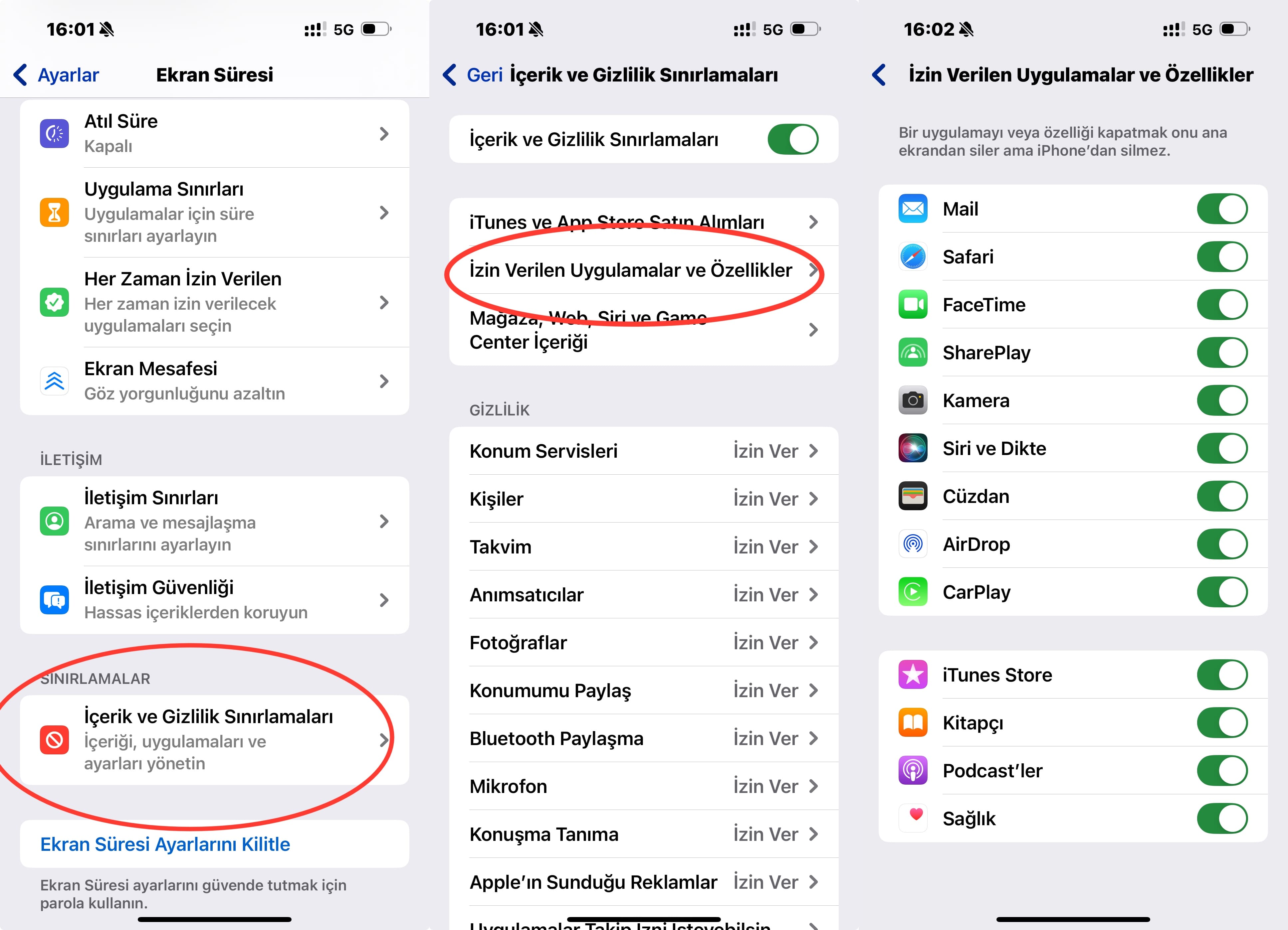 uygulamalara izin ver ayarı