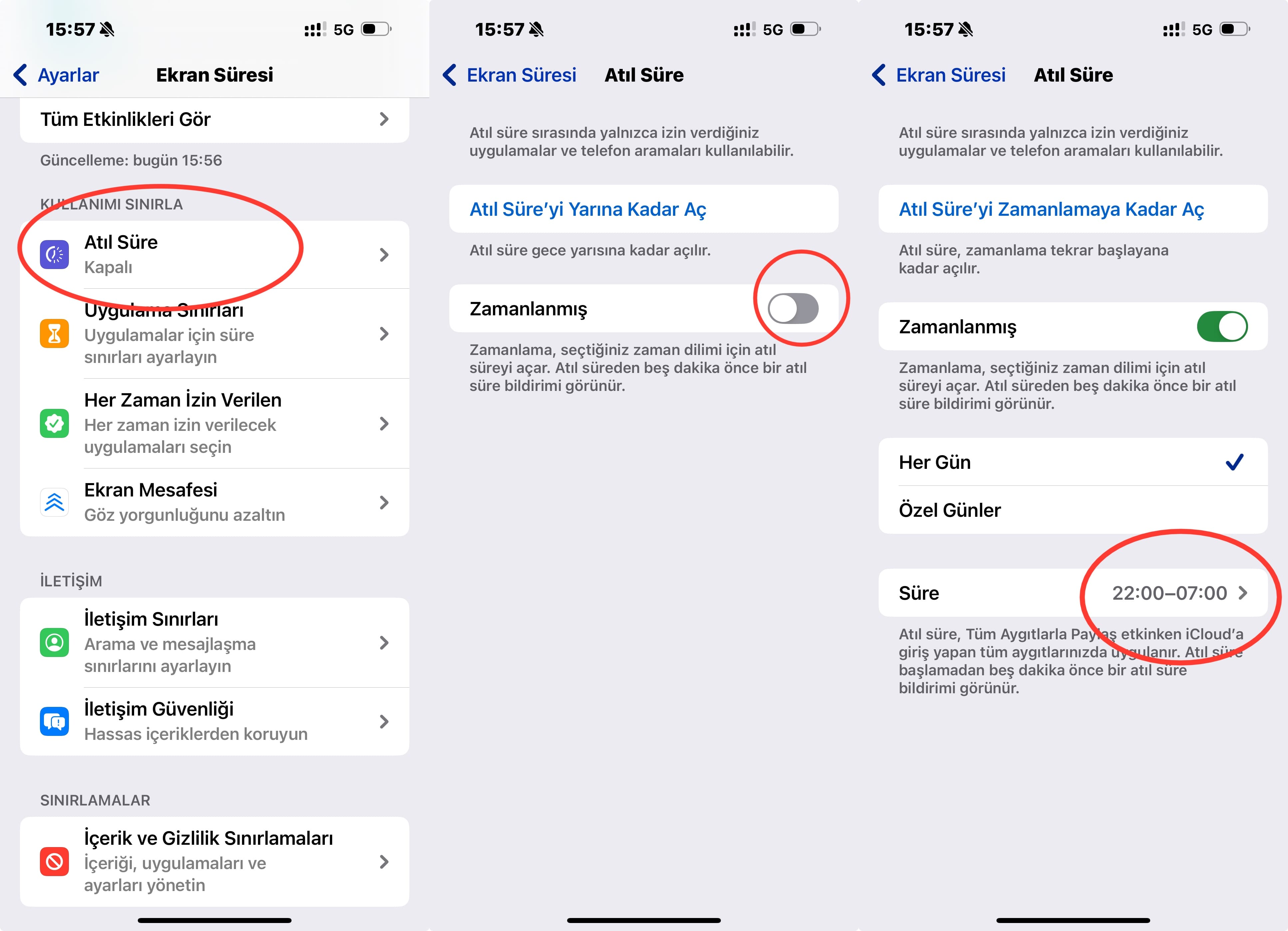 iPhone'da Atıl Süre planlama