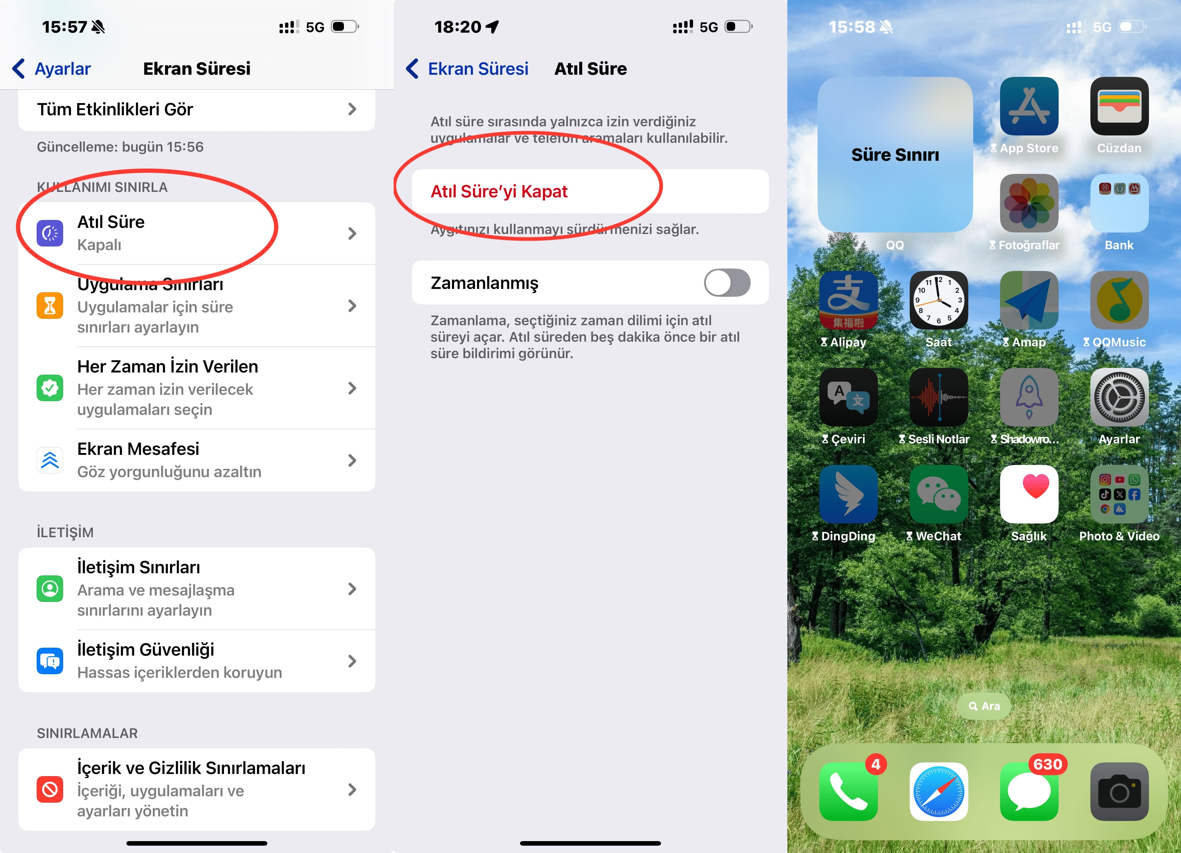 Ara Verme sırasında uygulamaların görünümü