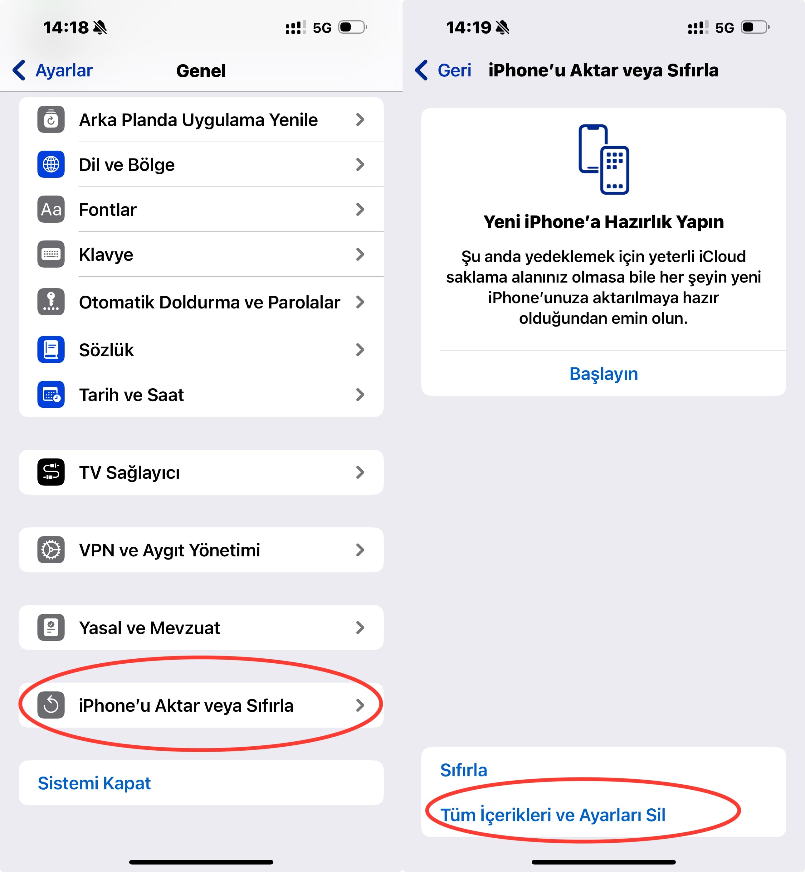 fabrika ayarlarına sıfırlama işlemi
