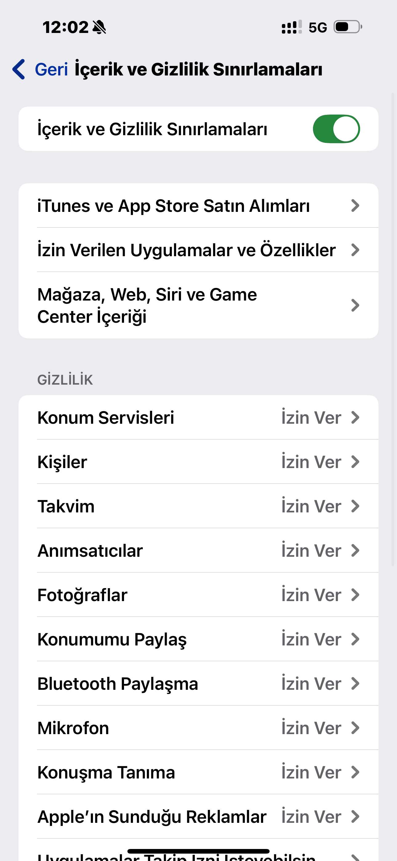 İçerik & Gizlilik Kısıtlamaları