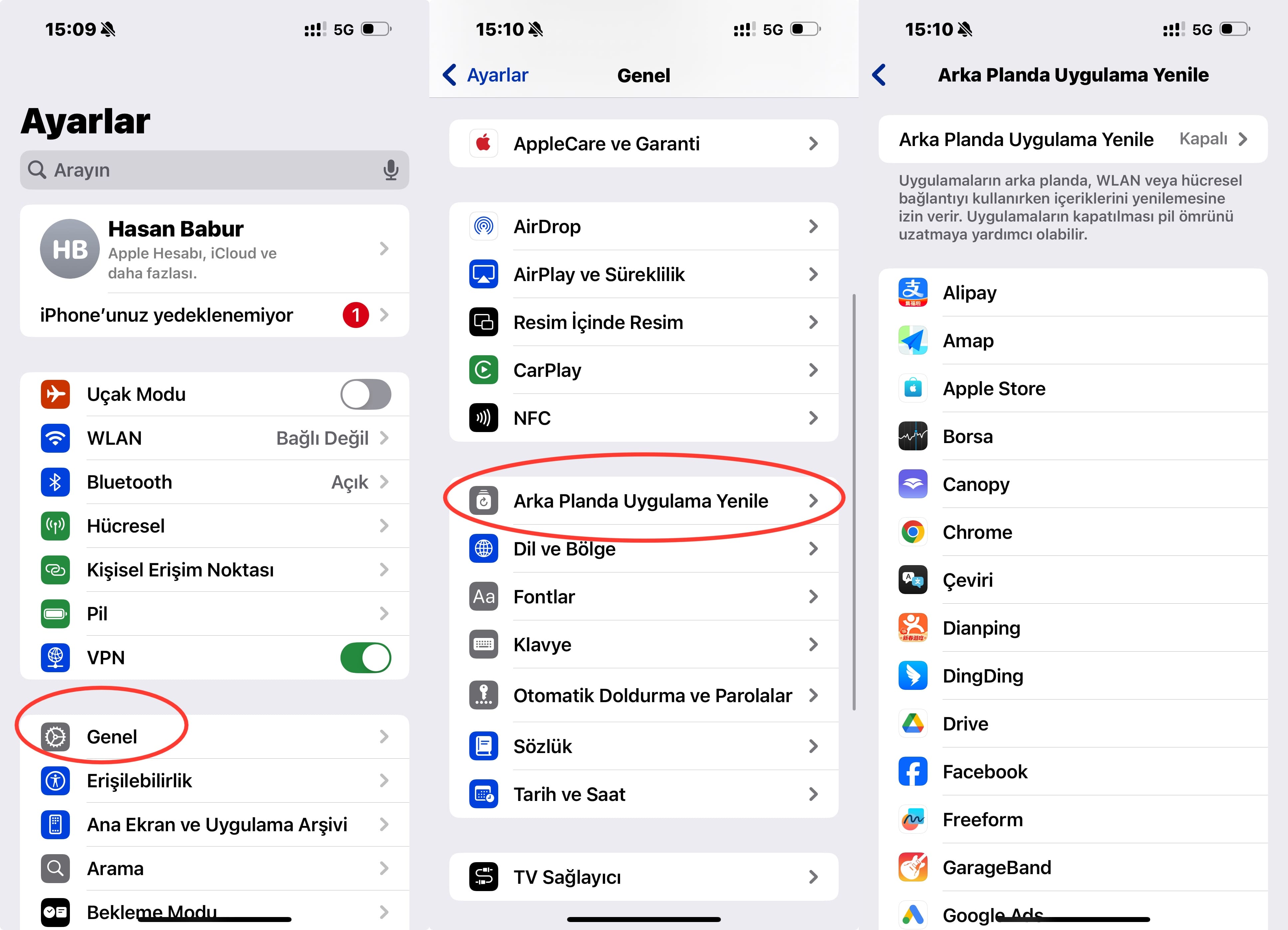 arka planda uygulama yenilemeyi aktifleştirih