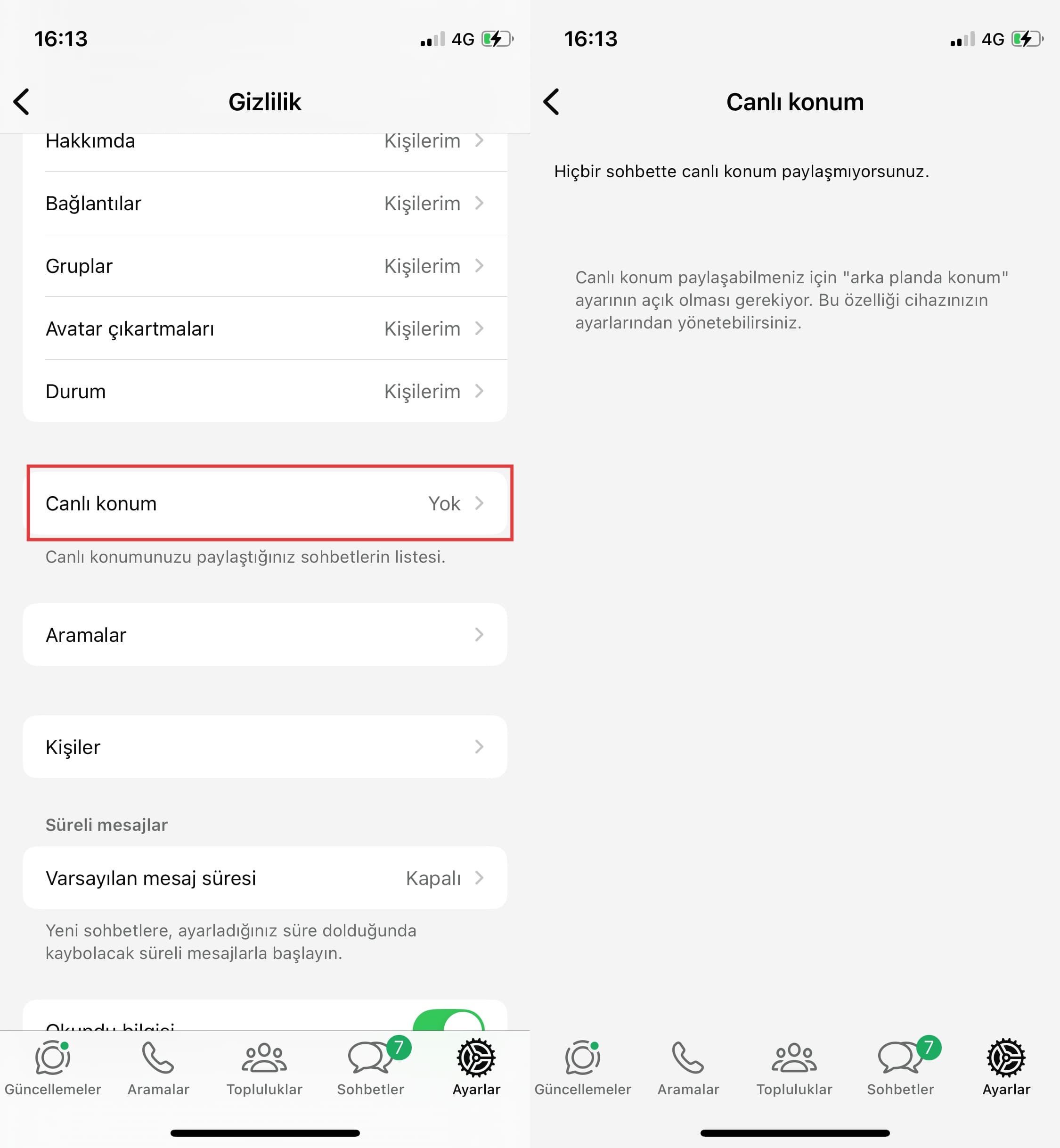 WhatsApp'ta herhangi bir kişiyle canlı konum paylaşmayı engeller