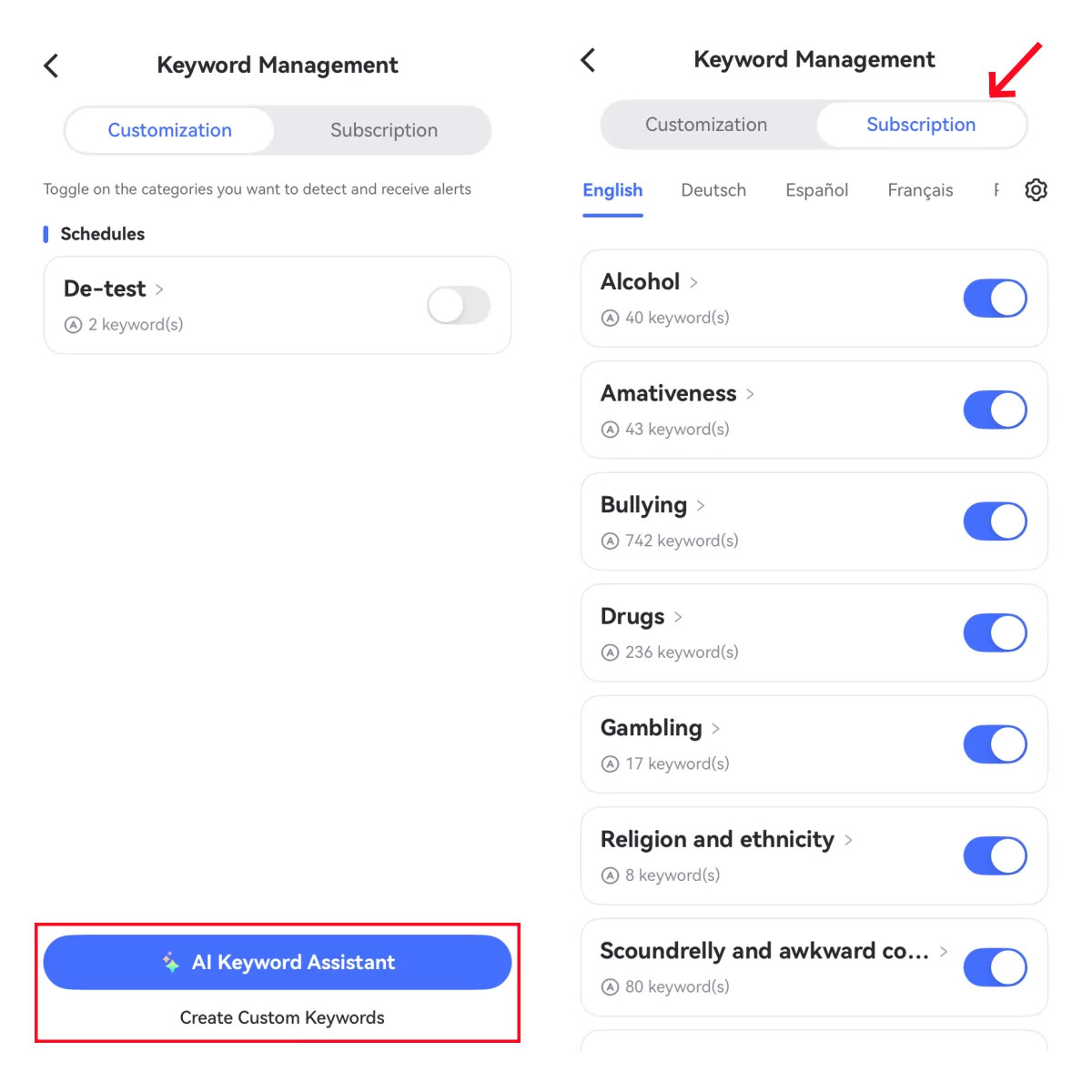 whatsapp keywords monitoring