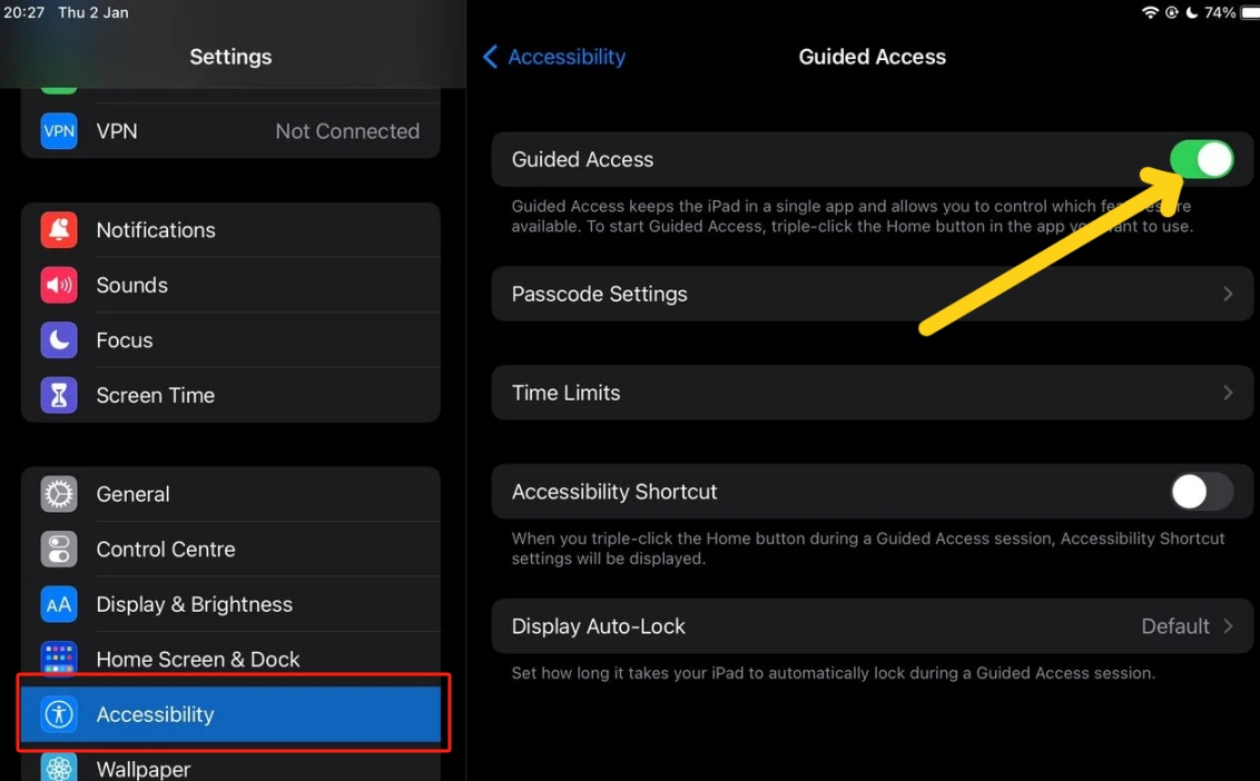 1.2 turn on guided access