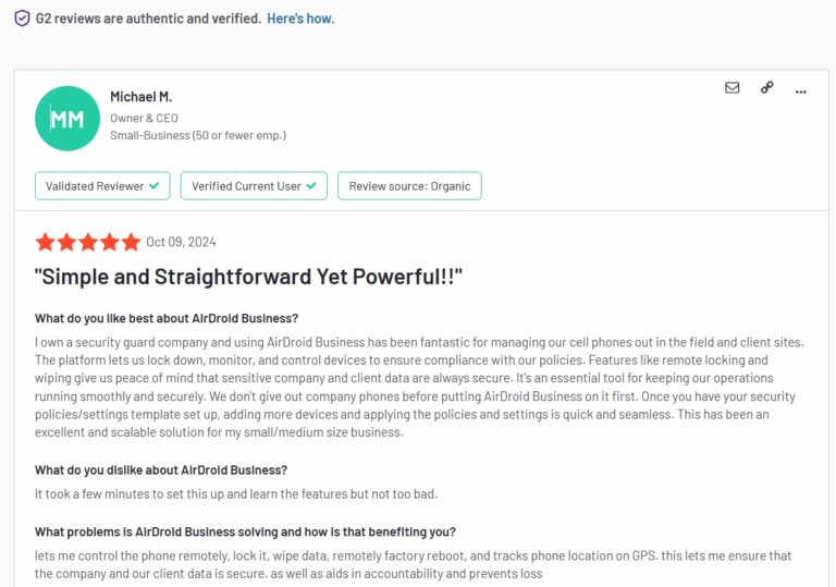 G2 Review of AirDroid Business