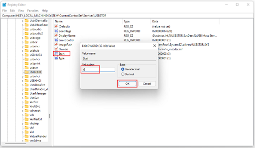 disable usb ports registry editor