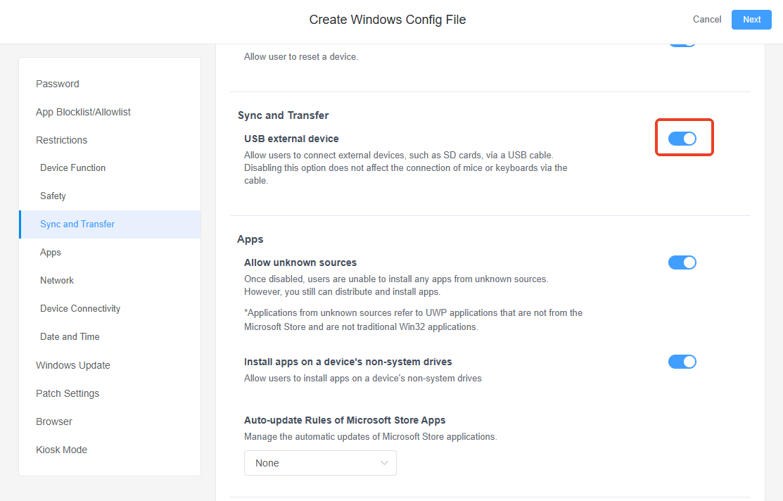 disable usb ports with policy