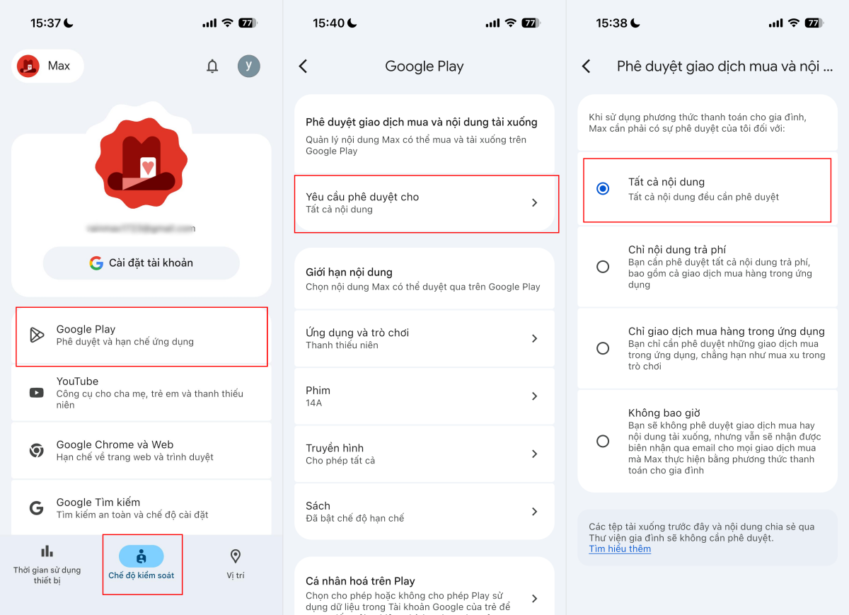 Tính năng Phê duyệt tải xuống trong Google Family Link