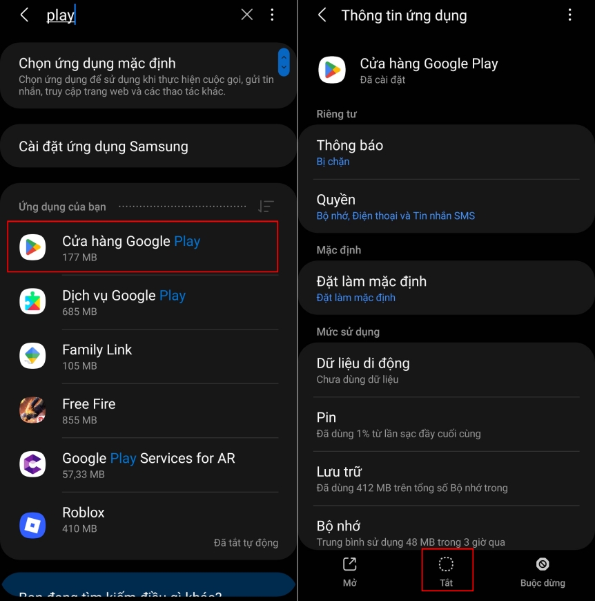 Vô hiệu hóa ứng dụng CH Play