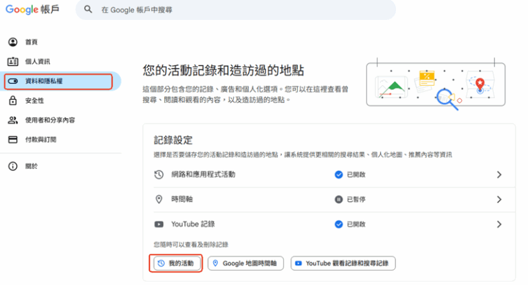 Google賬號我的活動