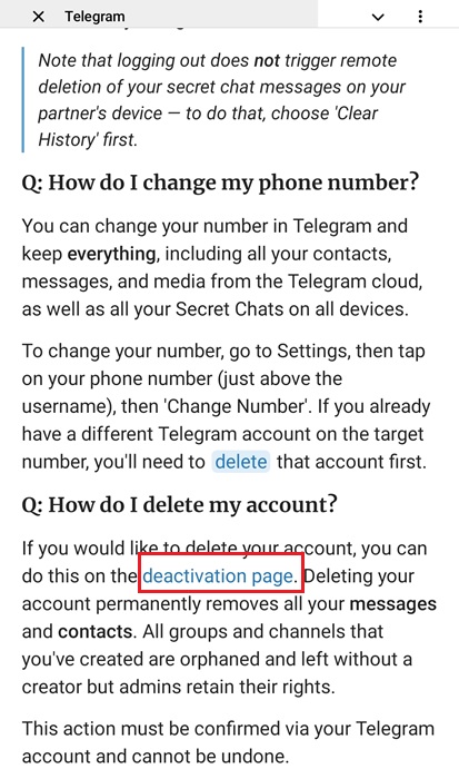 Telegram刪除賬號入口