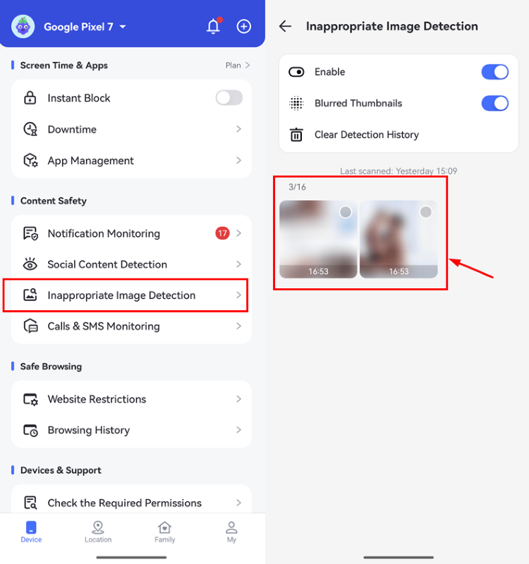 AirDroid Parental Control inappropriate image detector