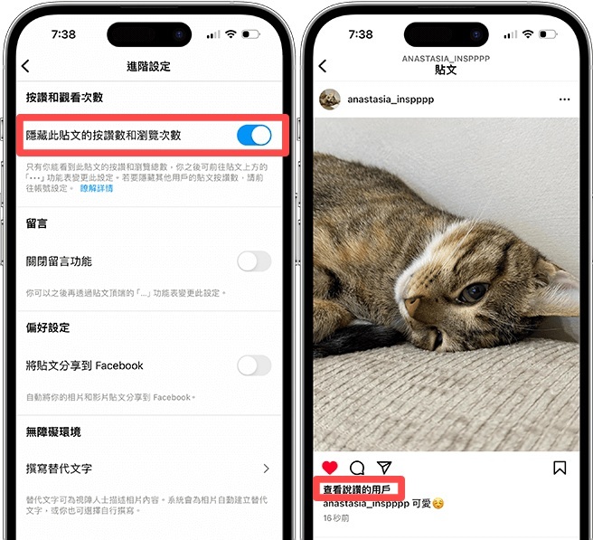 IG發文時隱藏按讚