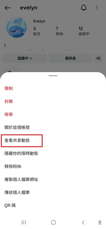 IG 查看共享動態