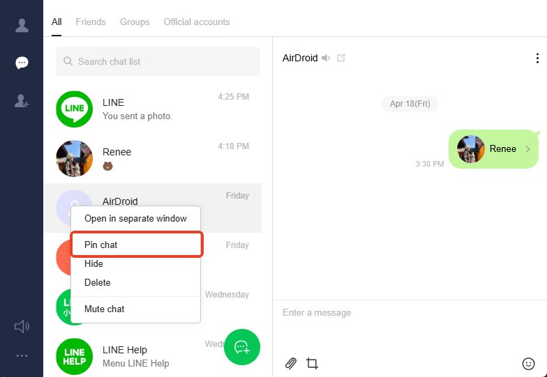 電腦版 LINE 置頂
