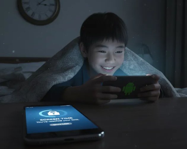 小朋友偷偷玩手機